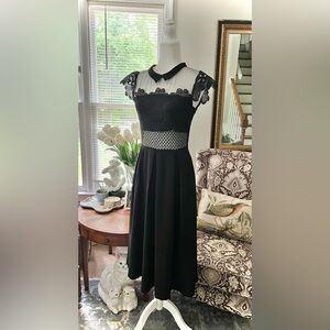 Molly Bracken Black A-Line Midi Dress with Lace mesh Top peekaboo mid drift